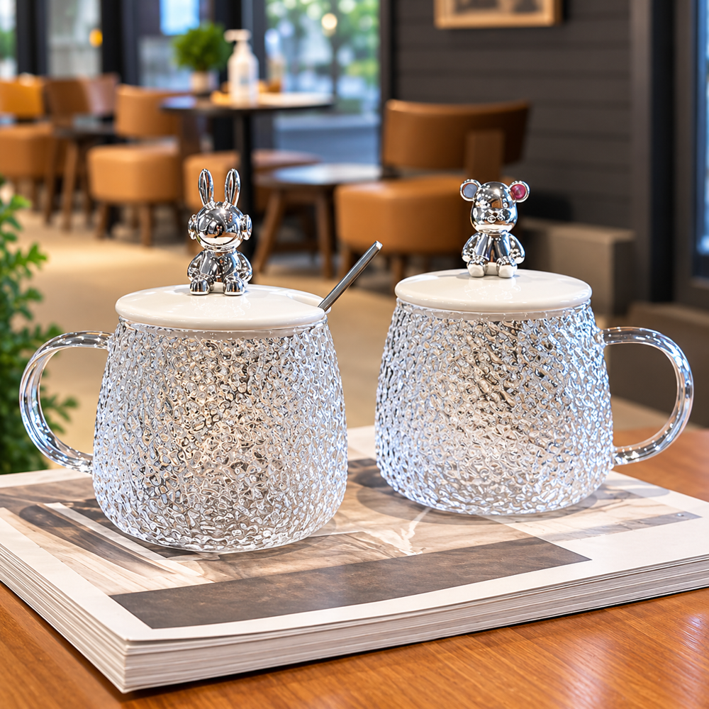 Textured Glass Mug With Lid