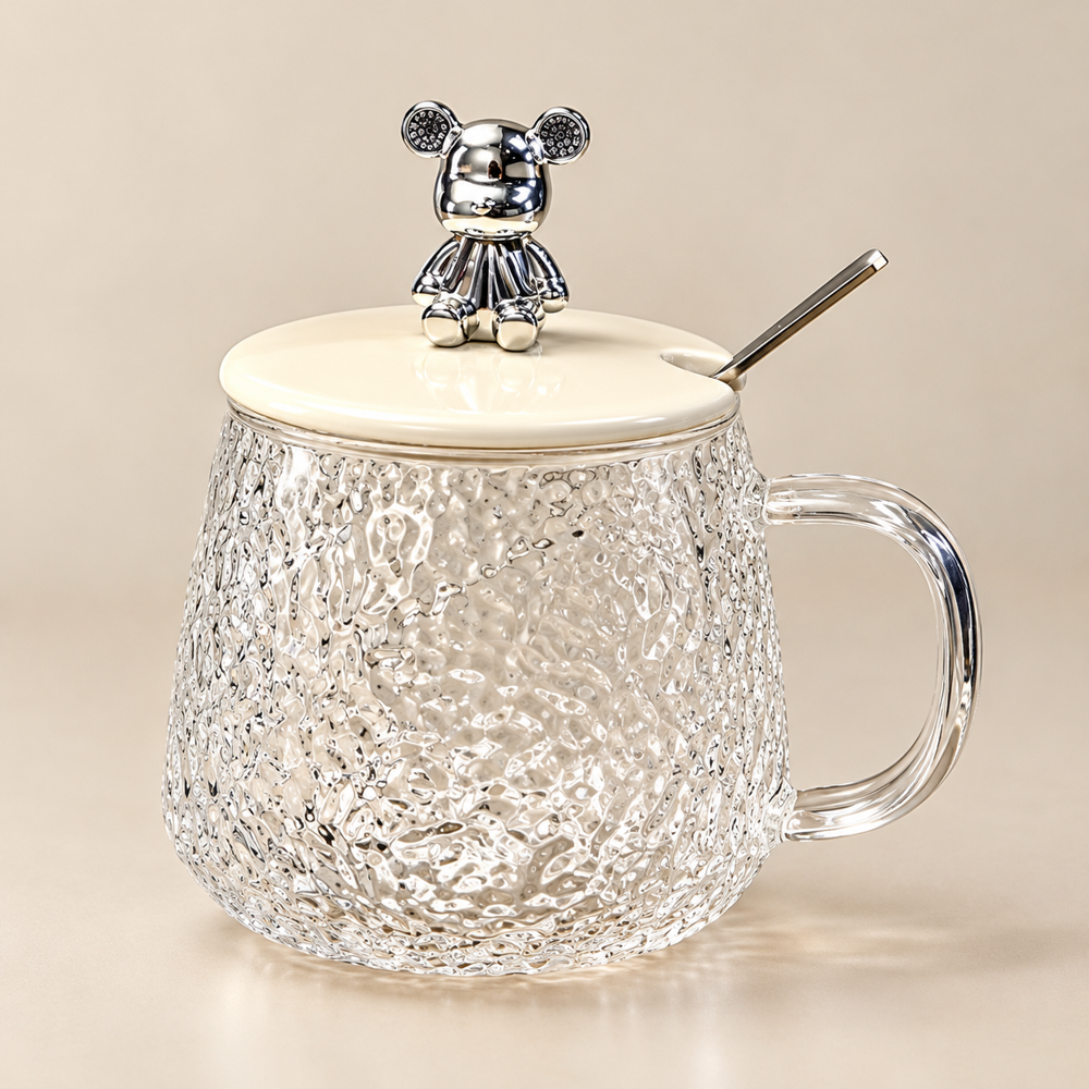Textured Glass Mug With Lid