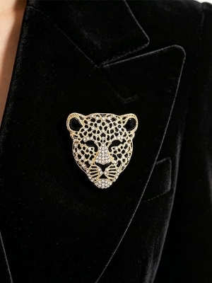 Gold Leopard Brooch A Crystal Embellished Statement Pin - Size: Standard