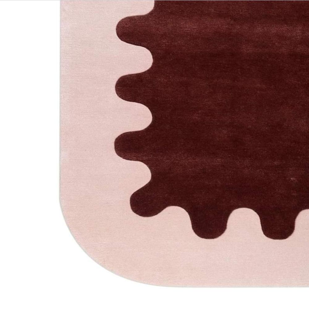 Scalloped Border Handmade Wool Area Rug in Large Size for Living Room and Bedroom Decor