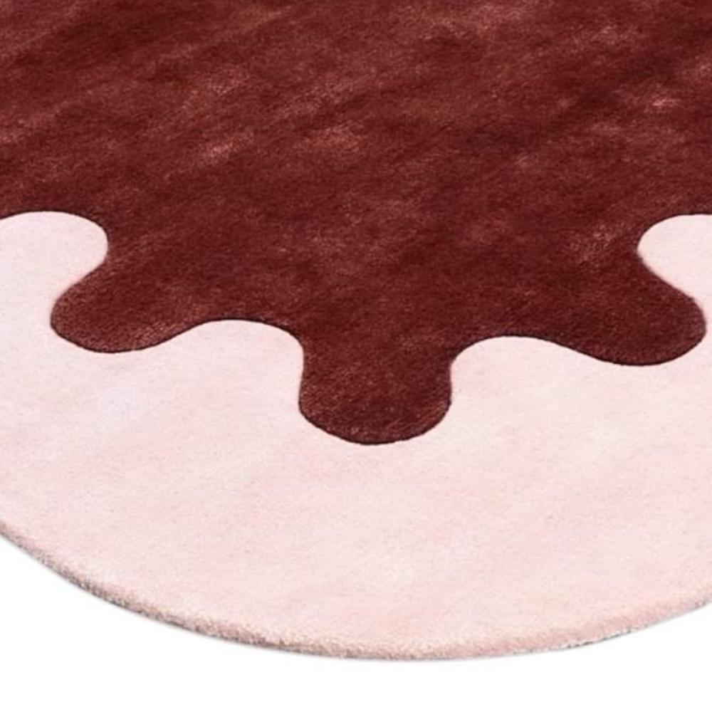 Scalloped Border Handmade Wool Area Rug in Large Size for Living Room and Bedroom Decor
