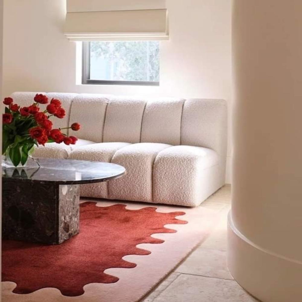 Scalloped Border Handmade Wool Area Rug in Large Size for Living Room and Bedroom Decor