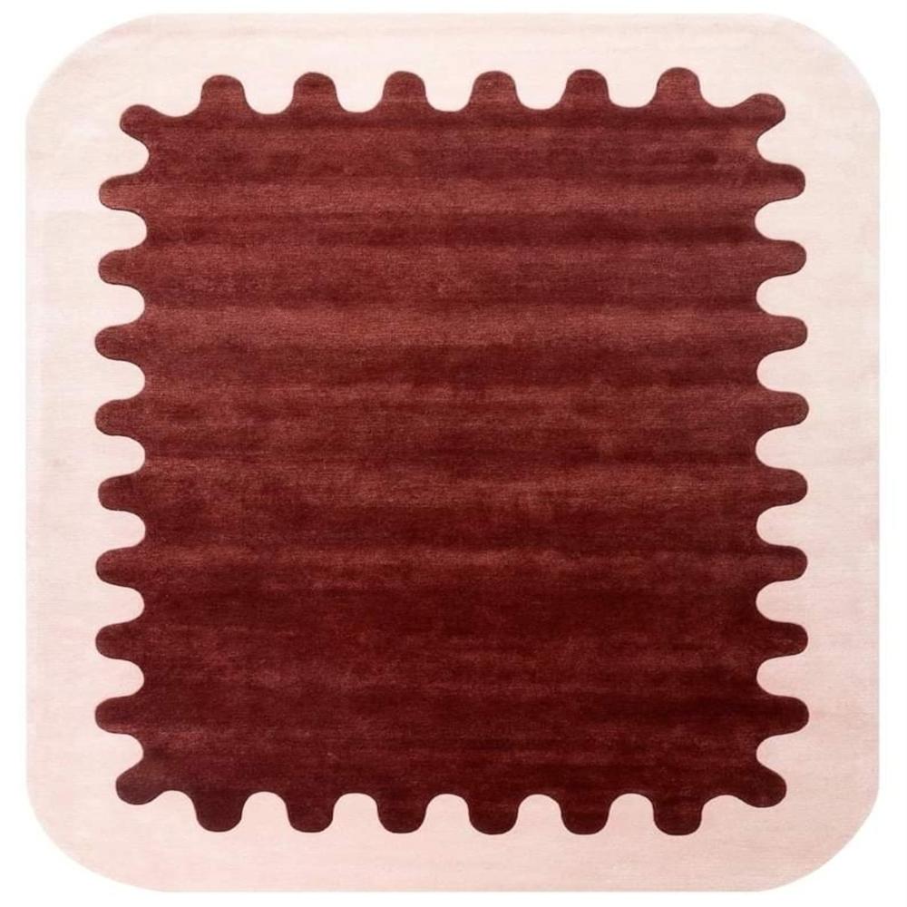 Scalloped Border Handmade Wool Area Rug in Large Size for Living Room and Bedroom Decor