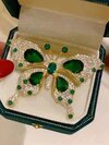 Emerald Crystal Butterfly Brooch - Color: Gold