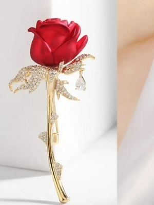 Red Rose Floral Brooch A Elegant Womena S Brooch - Color: Gold