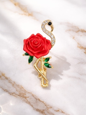 Crystal Swan Rose Brooch - Color: Gold
