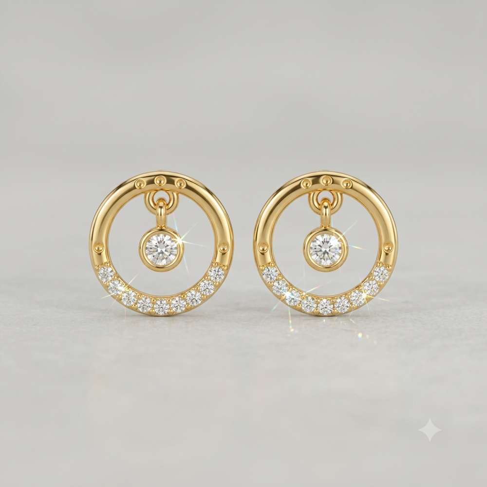 Elegant Golden Hexagonal Crystal Dangle Earrings For Women - Color: Gold