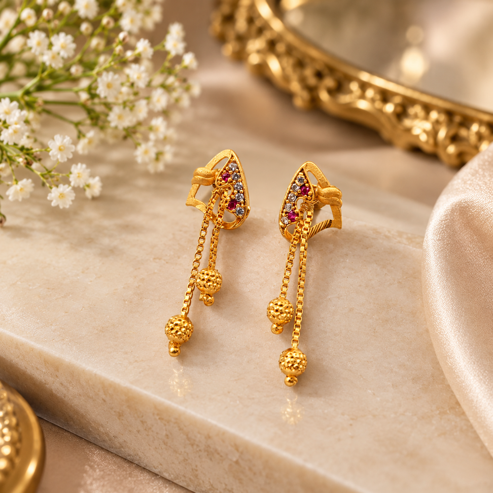 The Regal Radiance Hanging Latkan Earrings - Color: Gold