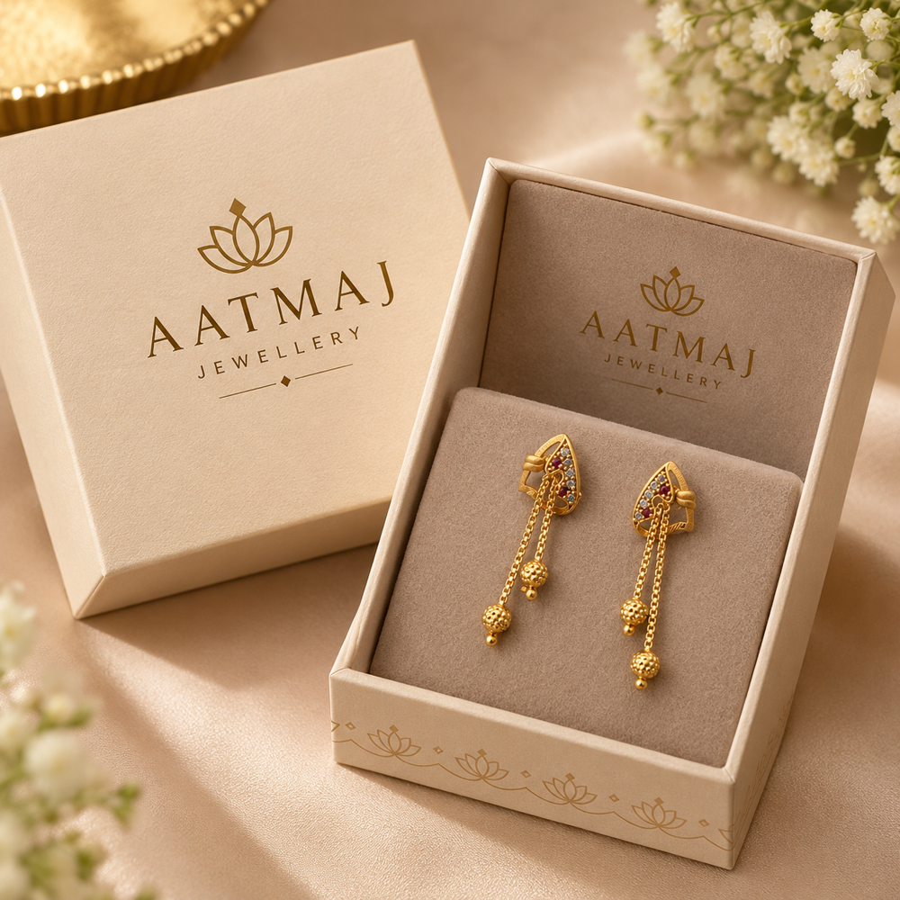The Regal Radiance Hanging Latkan Earrings - Color: Gold