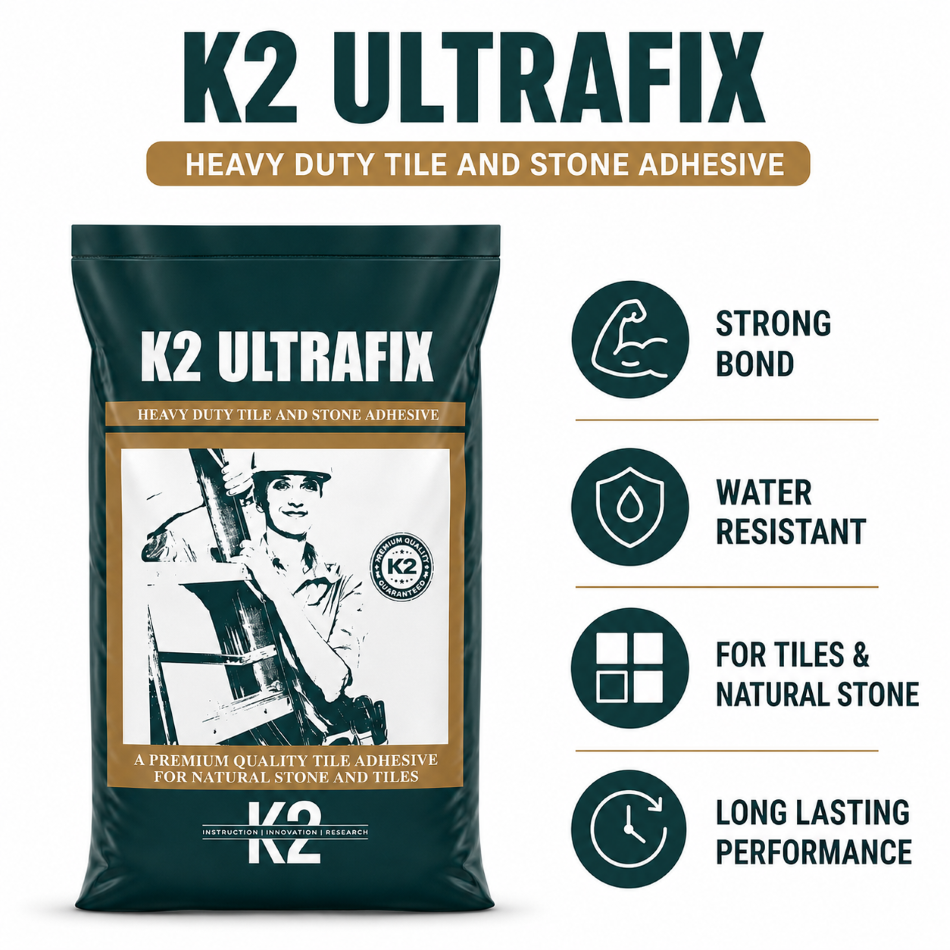 K2 ULTRAFIX High Strength Polymer Modified Tile Adhesive for Heavy Duty Tiles & Natural Stone