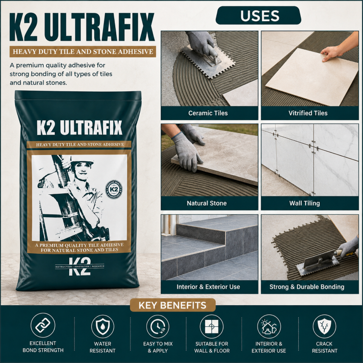 K2 Ultrafix High Strength Polymer Modified Tile Adhesive For Heavy Duty Tiles & Natural Stone - Color: Grey