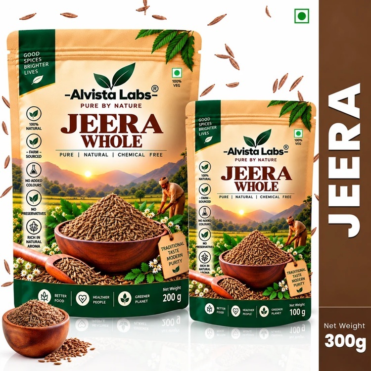 Alvista Labs Natural Jeera (Whole Cumin Seeds) 100G+200G Combo, Total 300G - Color: Brown