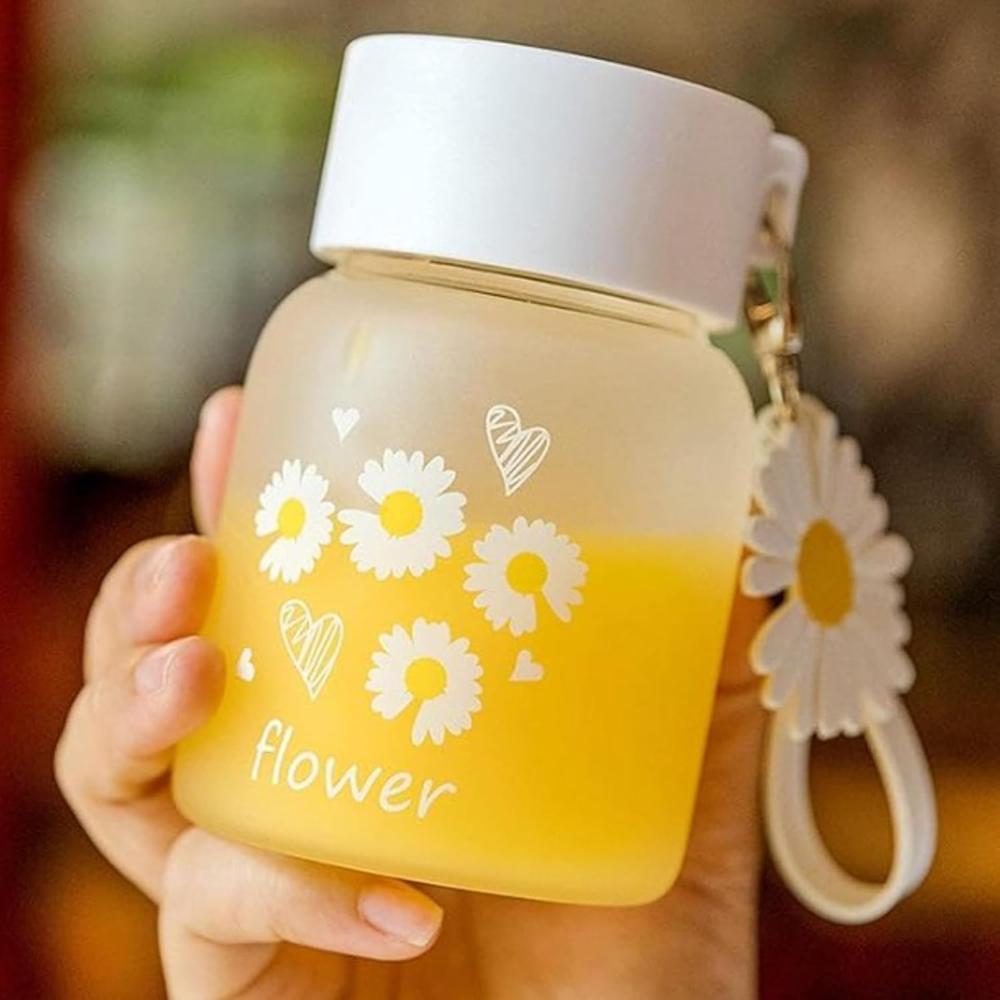 Daisy Print Glass Water Bottle