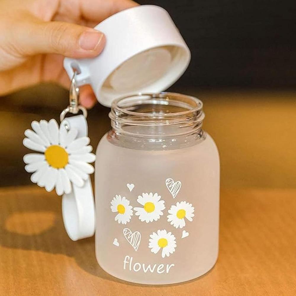 Daisy Print Glass Water Bottle