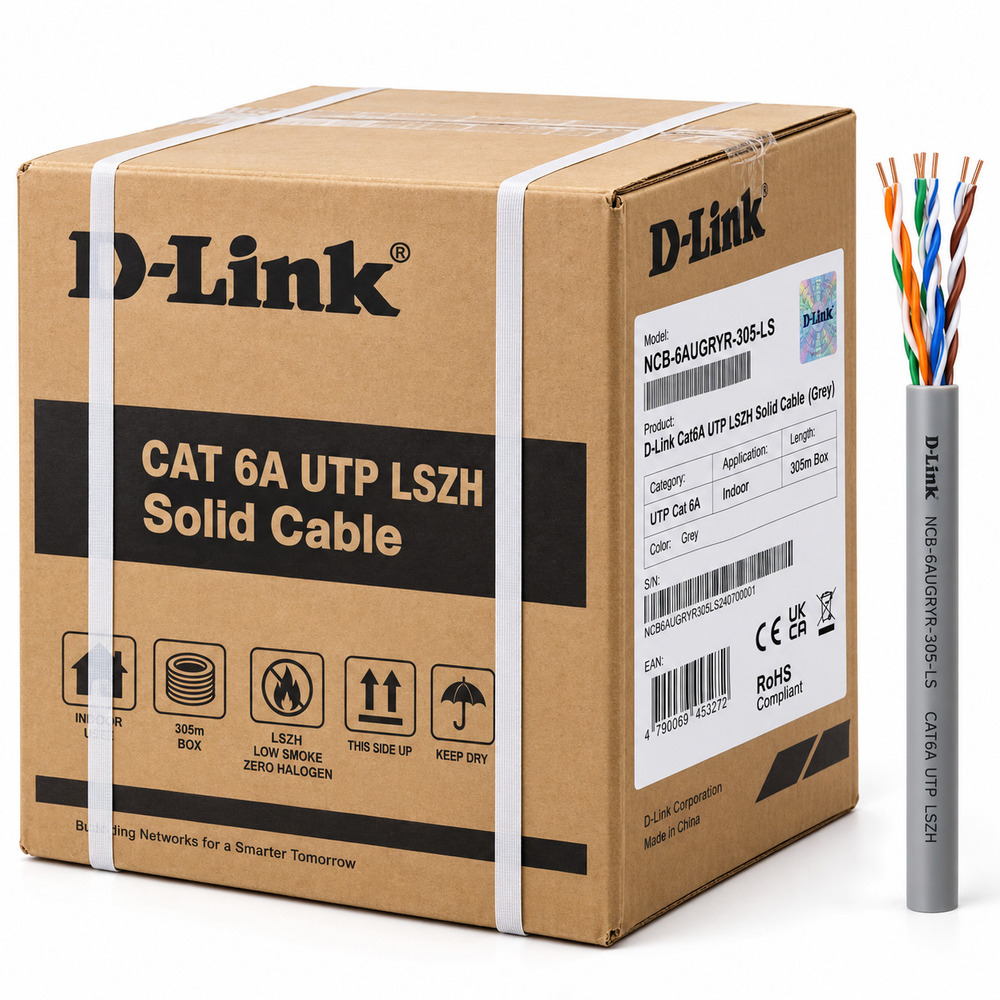NCB-6AUGRYR-305-LS Grey D-Link Cat6A UTP LSZH Solid Cable