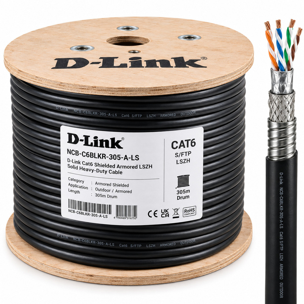NCB-C6SBLKR-305-A-LS D-Link Cat6 Shielded Armored LSZH Solid Heavy-Duty Cable