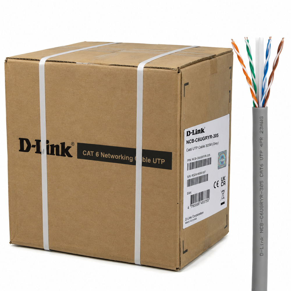 NCB-C6UGRYR-305 Grey D-Link Cat6 UTP 4-Pair Solid Copper Cable