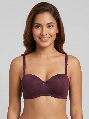 Cotton Elastane Lyra Maroon Maria Padded T ShirtBra, Plain