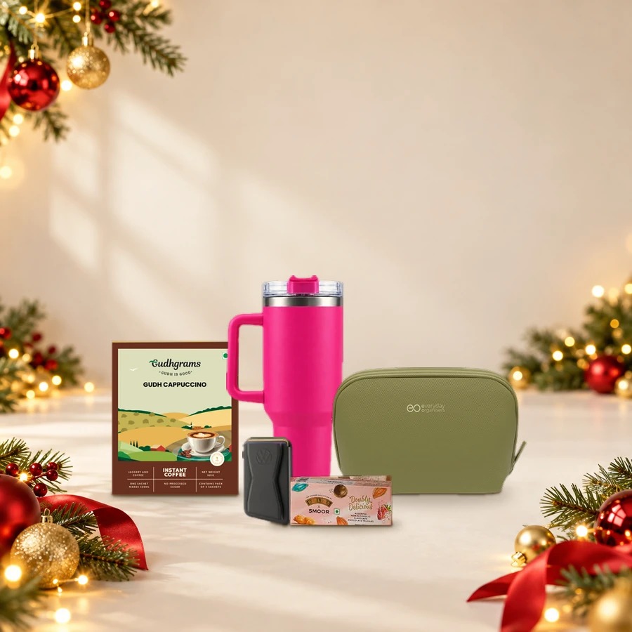 New Year Travel Gift Hamper for Employees - Travel Mug, Tech Pouch, Wallet & Treats