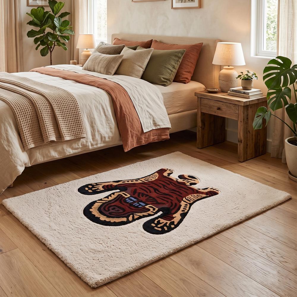 please make the taital Handmade Tiger Shape Wool Tufted Rug for Living Room Decor Custom Animal Design Carpet