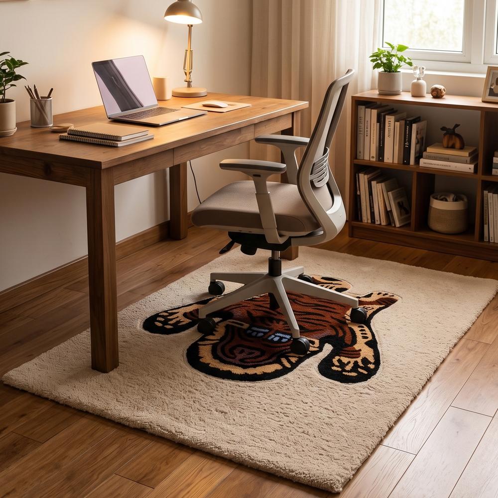 please make the taital Handmade Tiger Shape Wool Tufted Rug for Living Room Decor Custom Animal Design Carpet