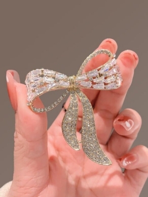 Crystal Bow Brooch - Color: Gold