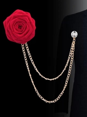 Rose Chain Brooch For Men - Color: Gold