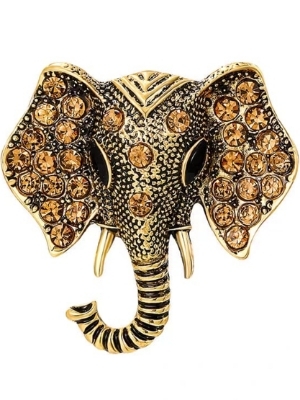 Royal Crystal Elephant Head Brooch - Color: Gold
