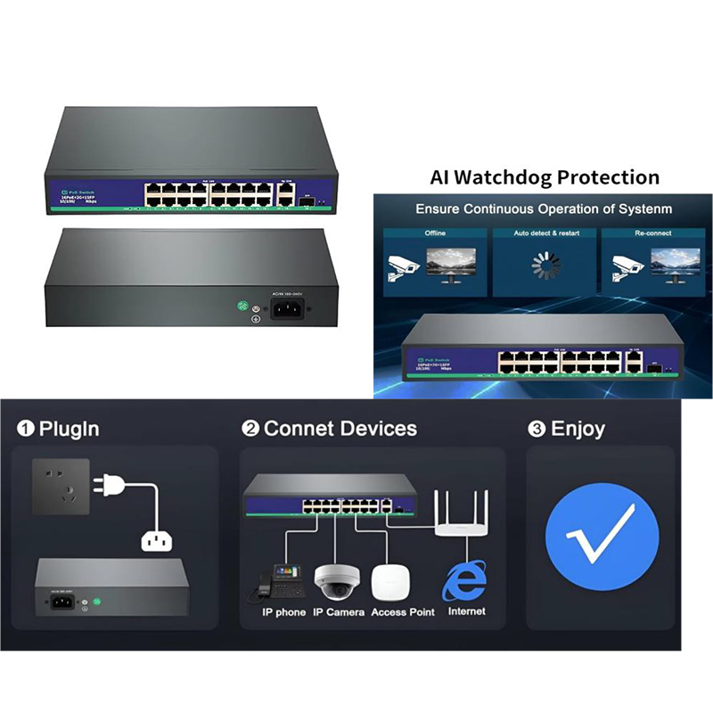 Hanutech Ai Unmanaged 16-Port PoE Switch