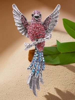 Crystal Bird Brooch A   Elegant Vintage Statement Pin - Color: Gold