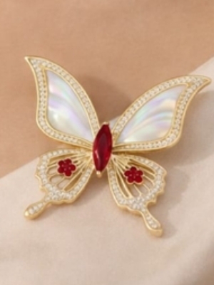 Elegant Mother-Of-Pearl Butterfly Brooch - Color: Gold