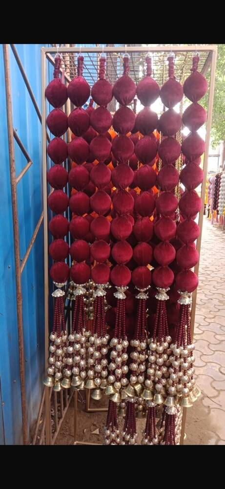 Red Velvet Decorative Hanging Toran with Bells
