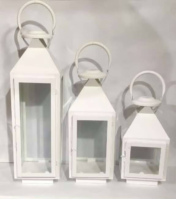 White Metal Candle Lantern Set of 3