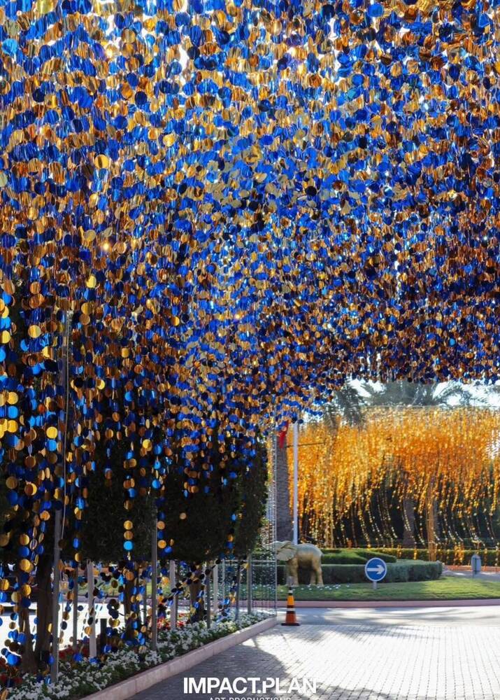 Blue and Gold Metallic Disc Ceiling Decoration