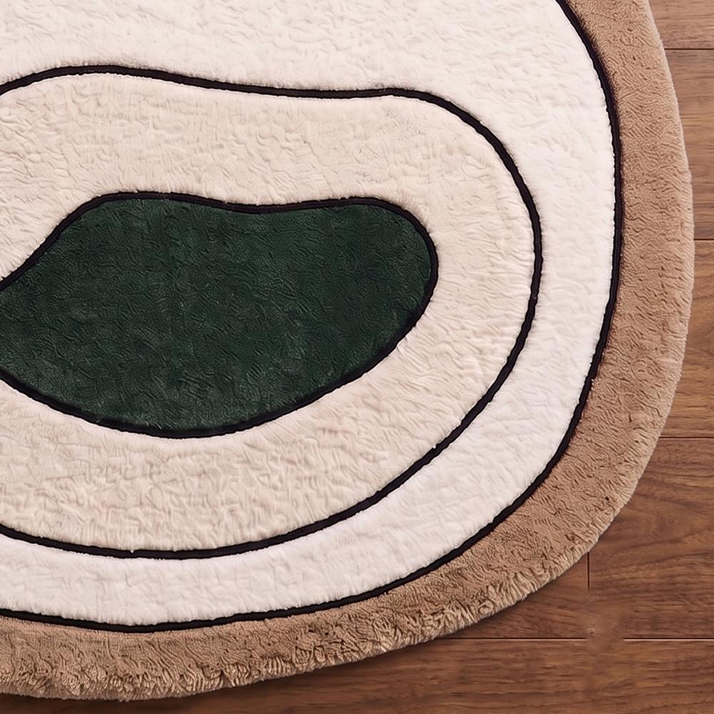 Modern Abstract Hand Tufted Irregular Shape Wool Rug with Cream Brown and Dark Green Geometric Pattern for Living Room Decor