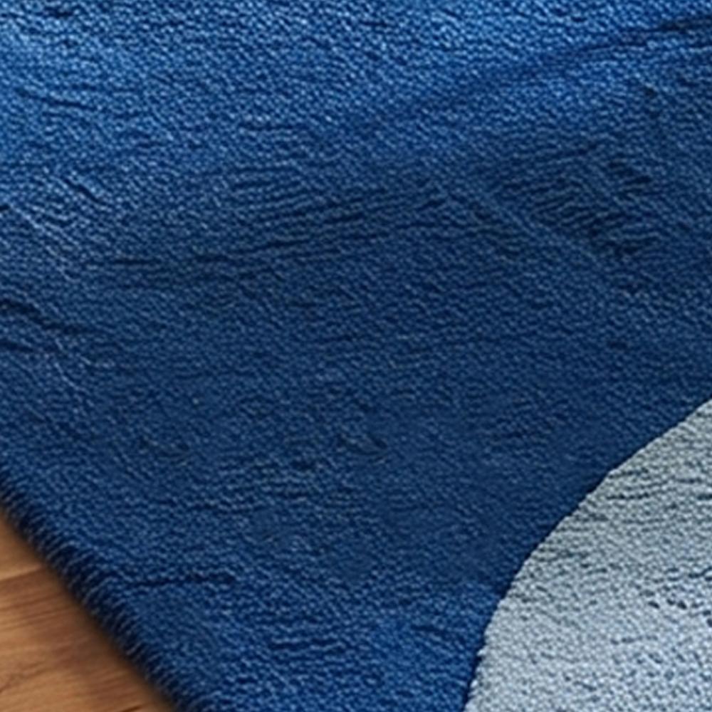 Modern Blue Hand Tufted Wool Rug with Abstract Curved Geometric Pattern in Light Blue Navy Blue and Dark Blue for Living Room Decor