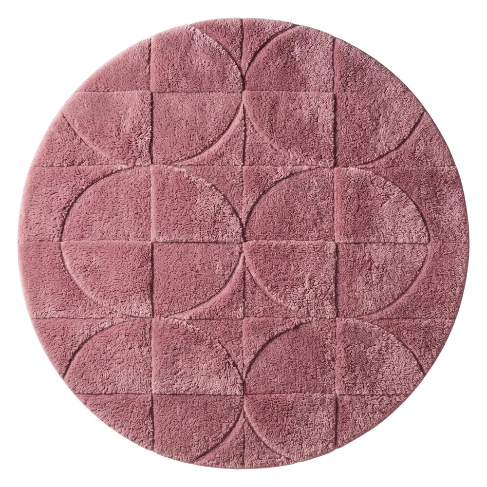 Round Pink Hand Tufted Wool Rug with Geometric Circular Pattern and Textured Design for Bedroom Living Room Decor