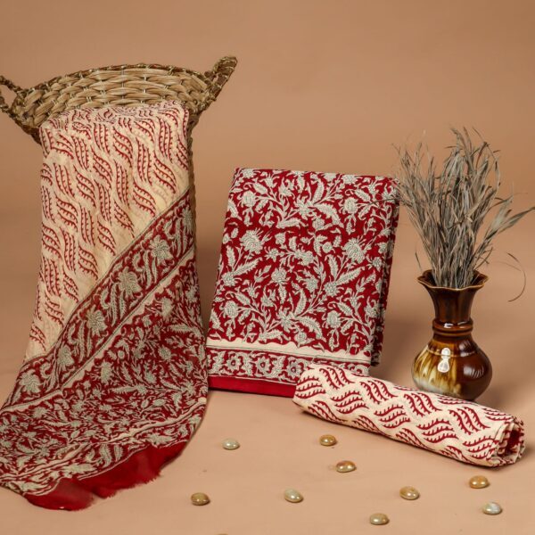 Purpal Flower Printed Suit With Chiffon Dupatta