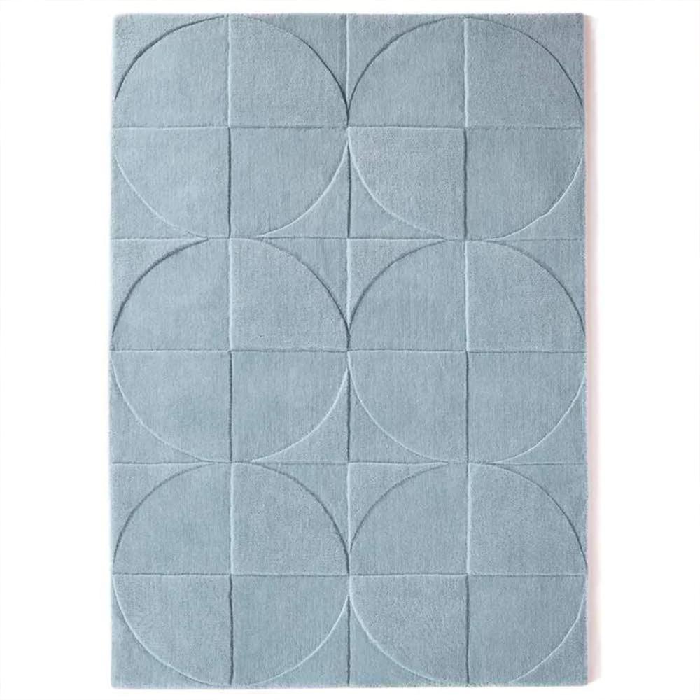 Modern Light Blue Hand Tufted Wool Rug with Geometric Circular Pattern and Textured Design for Living Room Bedroom Decor