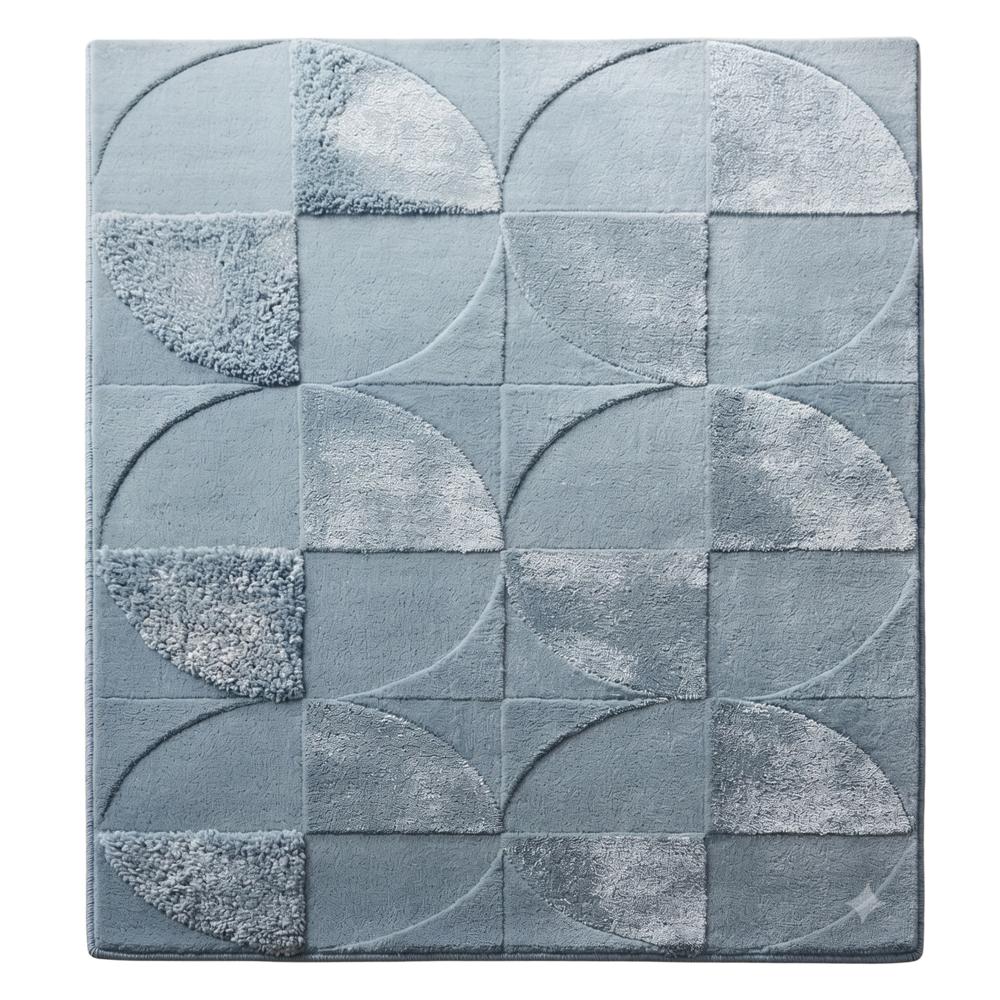 Modern Light Blue Hand Tufted Wool Rug with Geometric Circular Pattern and Textured Design for Living Room Bedroom Decor