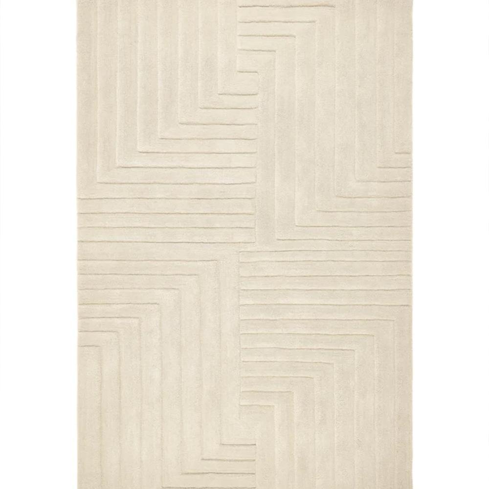 Ivory Cream Geometric Tufted Rug