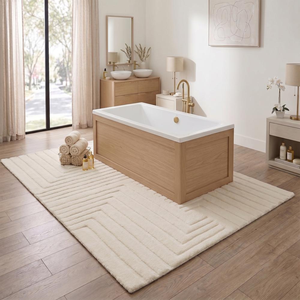 Ivory Cream Geometric Tufted Rug