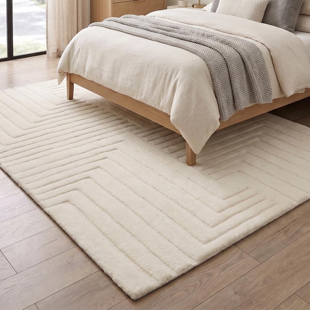 Ivory Cream Geometric Tufted Rug
