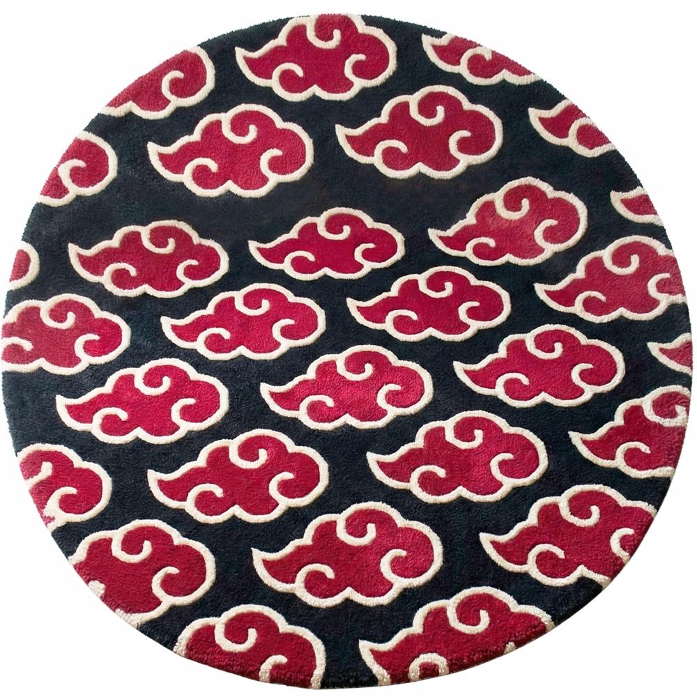 Round Black and Red Cloud Pattern Tufted Rug