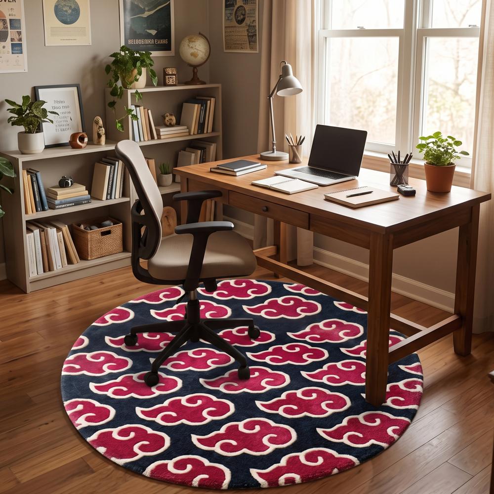Round Black and Red Cloud Pattern Tufted Rug