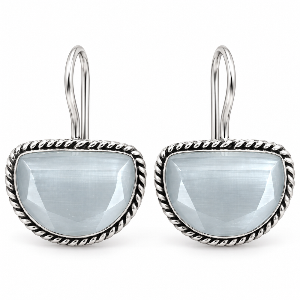 White Stone Metallic Dangle Earrings - Grade: A