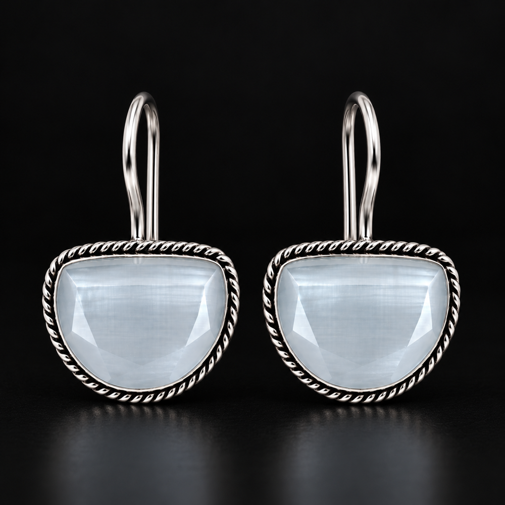 White Stone Metallic Dangle Earrings - Grade: A