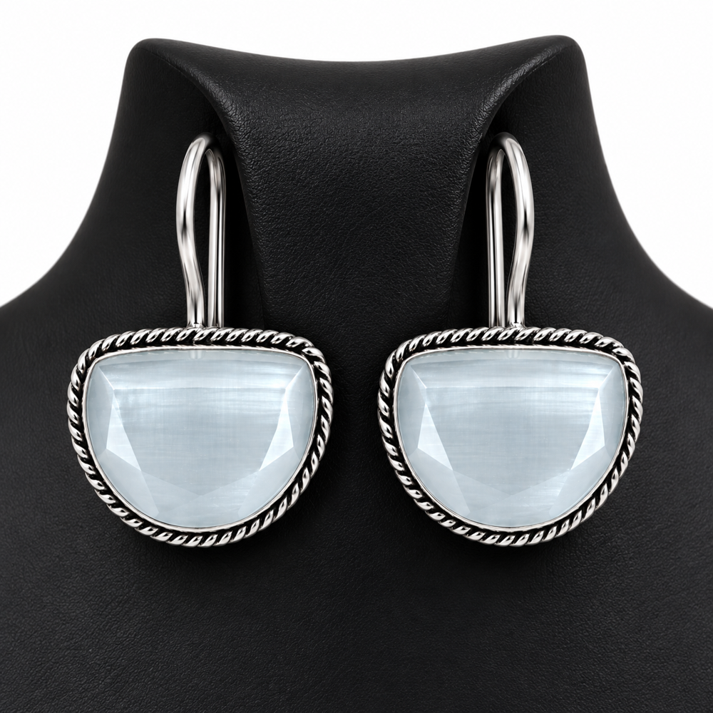 White Stone Metallic Dangle Earrings - Grade: A