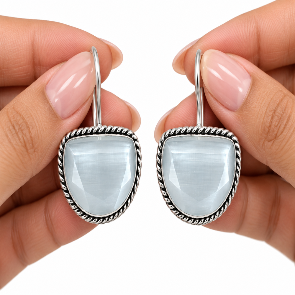 White Stone Metallic Dangle Earrings - Grade: A