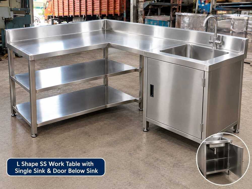SS304 Grade L Shape Sink Table